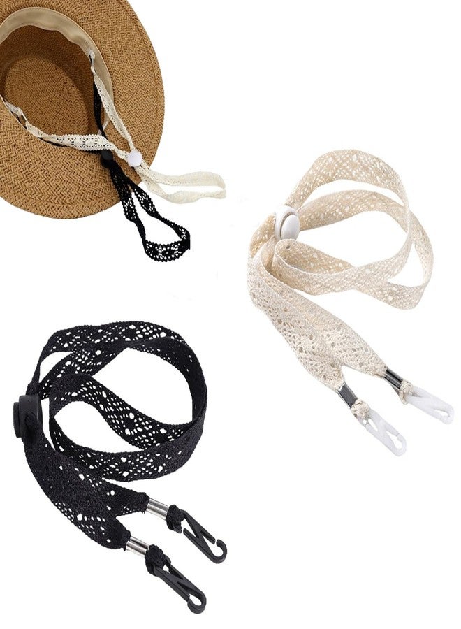 ArrErr 2 Pack Sun Hats Chin Strap Replacement Bucket Hat Strap Clips Windproof Adjustable Wide Lace Chain Cord for Boonie Hat Wide Brim Fishing Hat Ponytail Safari Sun Hat Straw Panama Hat Beach Hat - Image 1